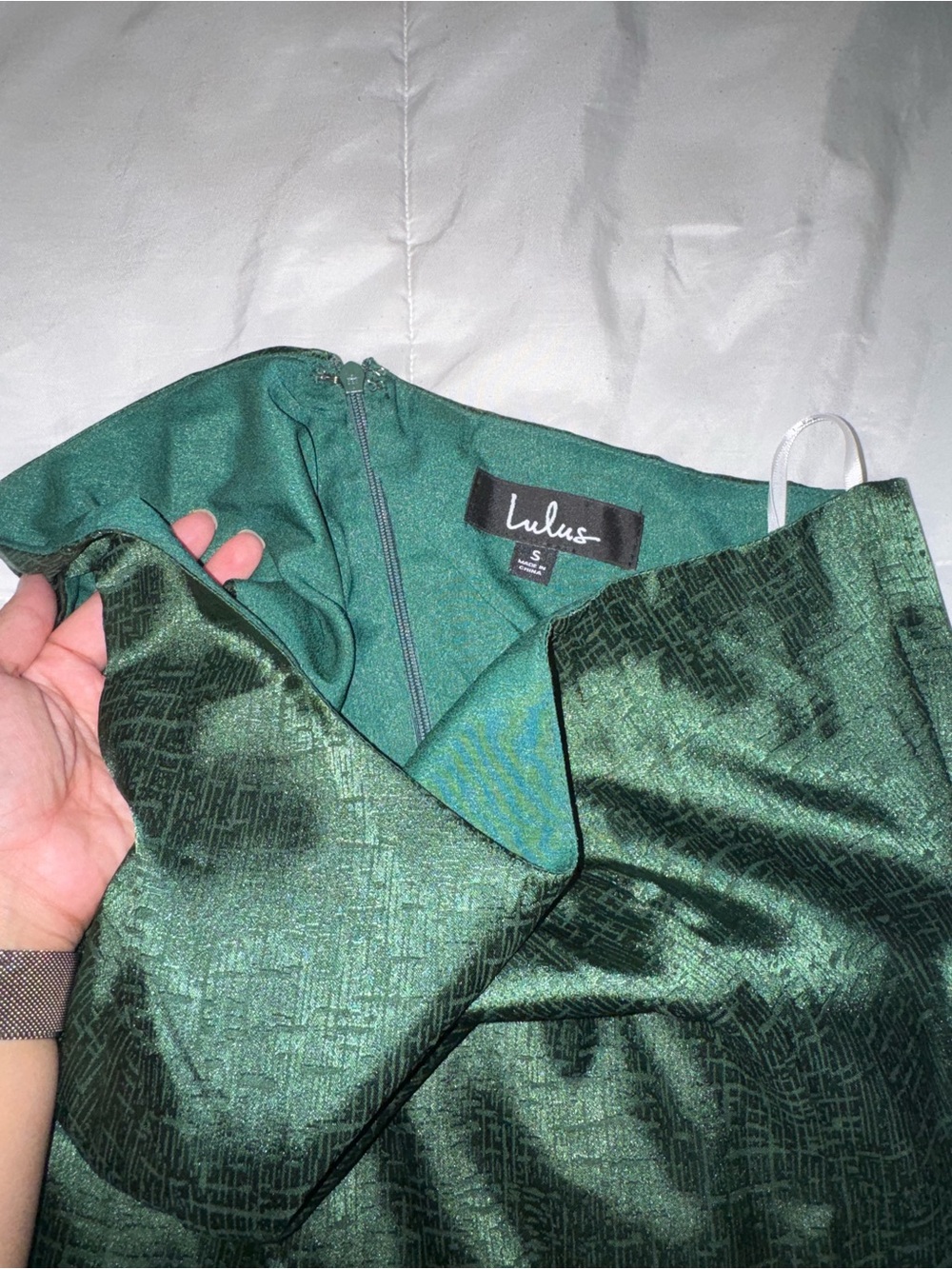 Lulu's One-Shoulder Dark Green Satin Mini Dress - Picture 2 of 2